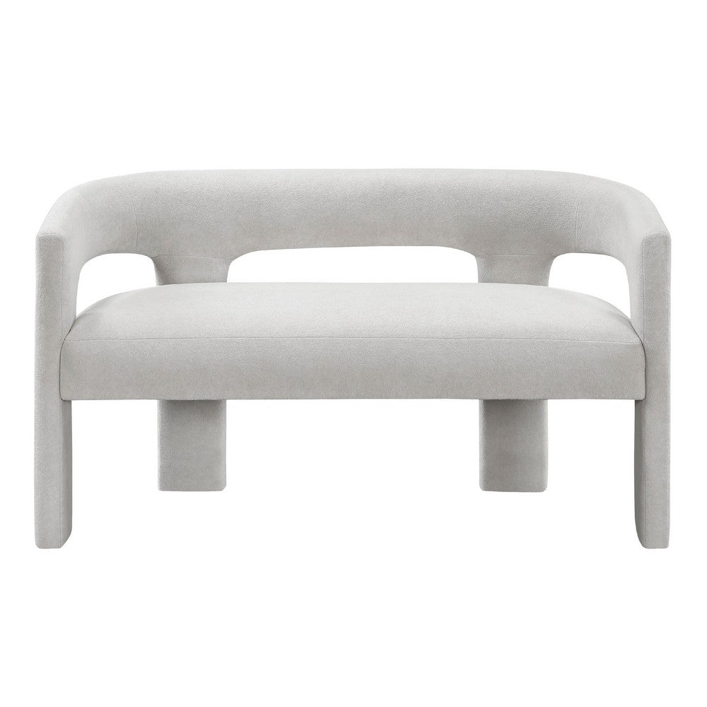 Mez Dining Bench with Sculptural Back | Gray Boucle Upholstery | 55"