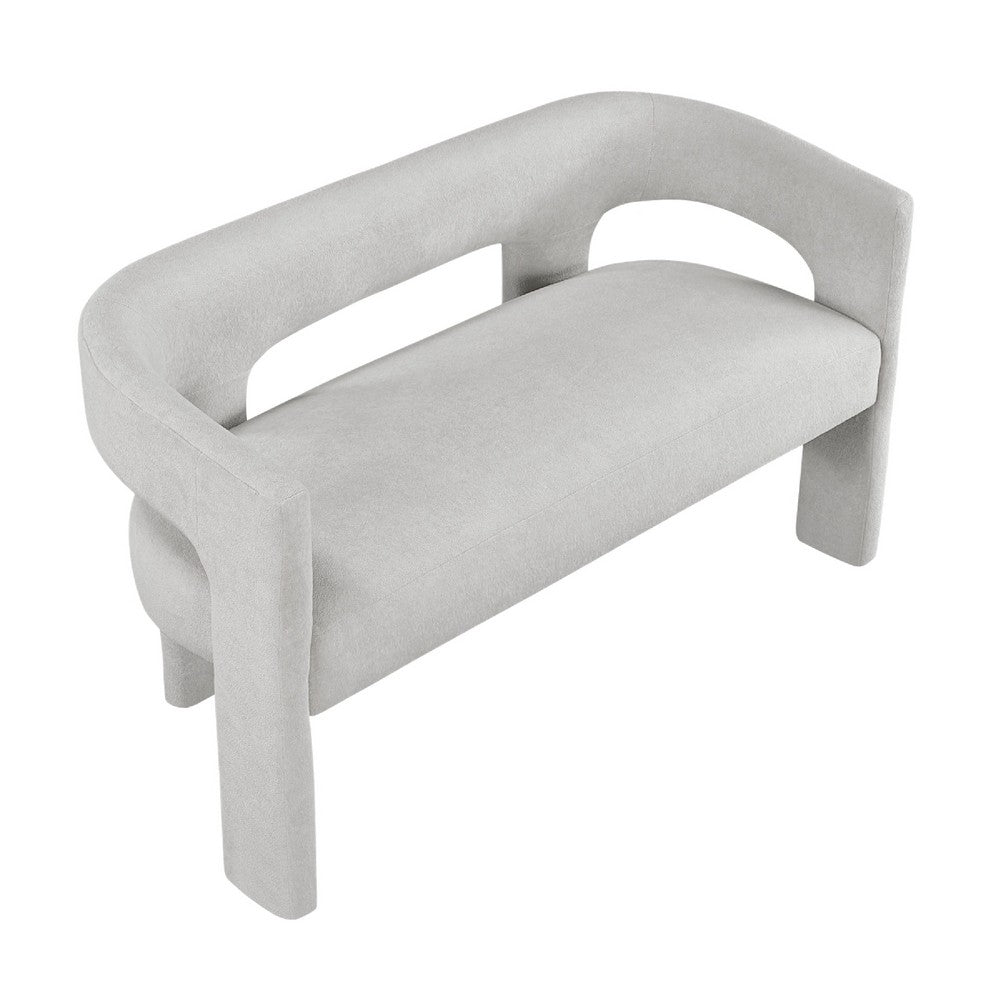 Mez Dining Bench with Sculptural Back | Gray Boucle Upholstery | 55"