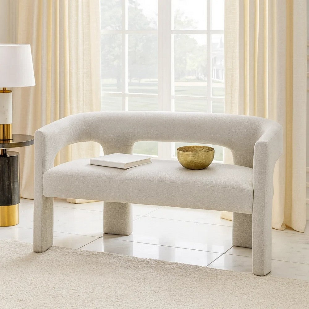 Mez Dining Bench with Sculptural Back | Gray Boucle Upholstery | 55"