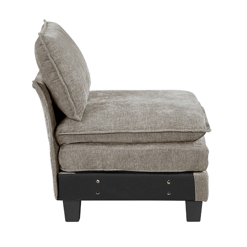 Duby Armless Chair | Black Faux Wood Legs | Dark Pewter Gray Chenille
