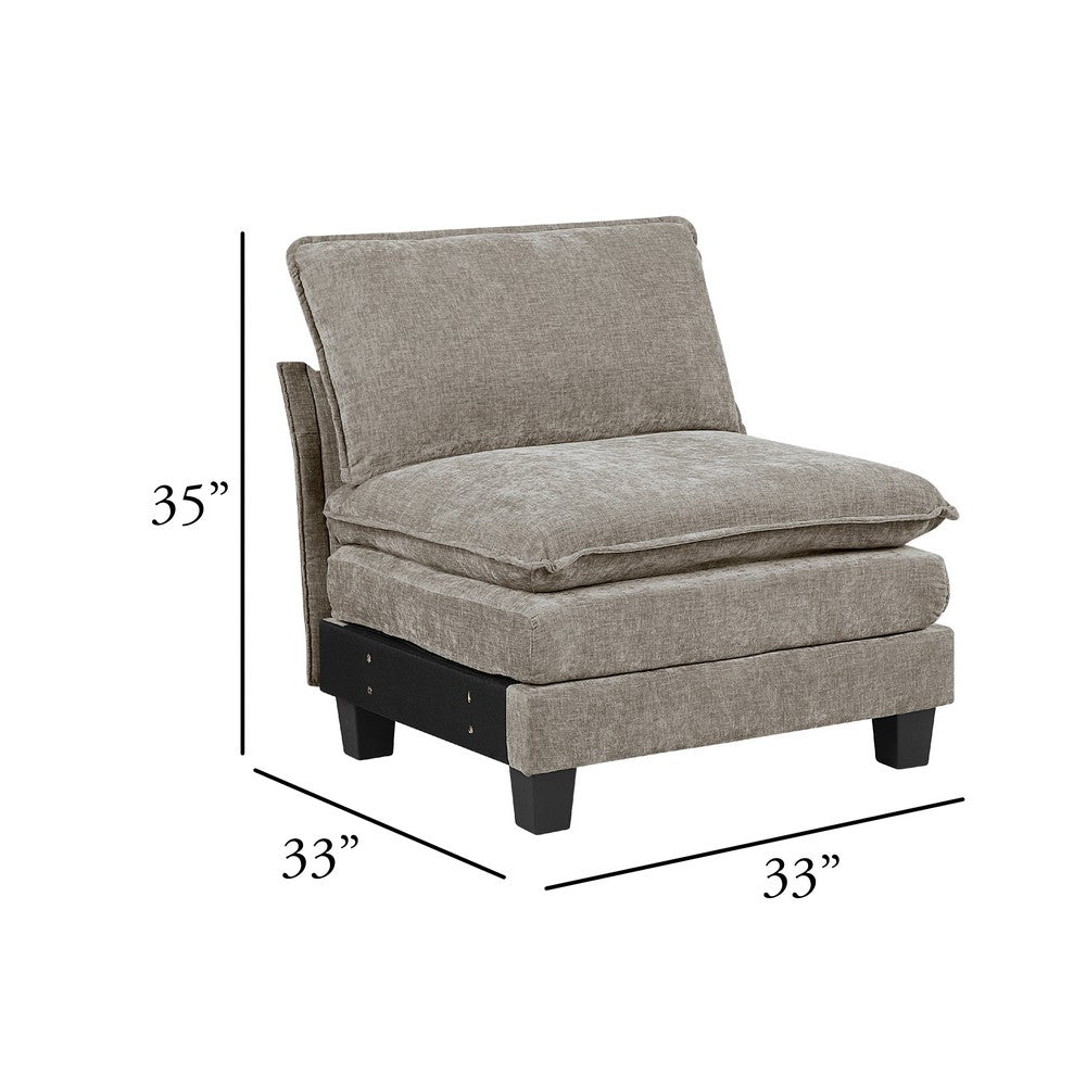 Duby Armless Chair | Black Faux Wood Legs | Dark Pewter Gray Chenille