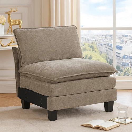 Duby Armless Chair | Black Faux Wood Legs | Dark Pewter Gray Chenille