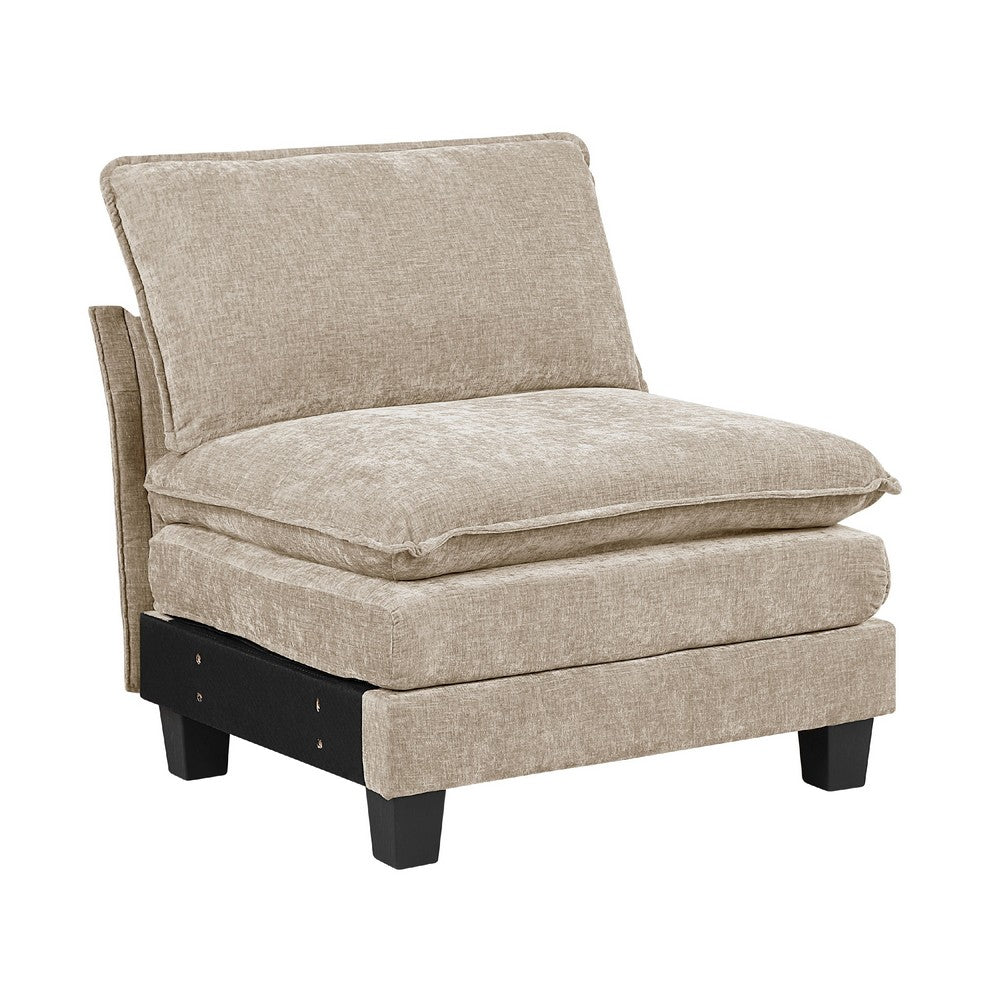 Duby Armless Chair | Black Faux Wood Legs | Taupe Gray Chenille