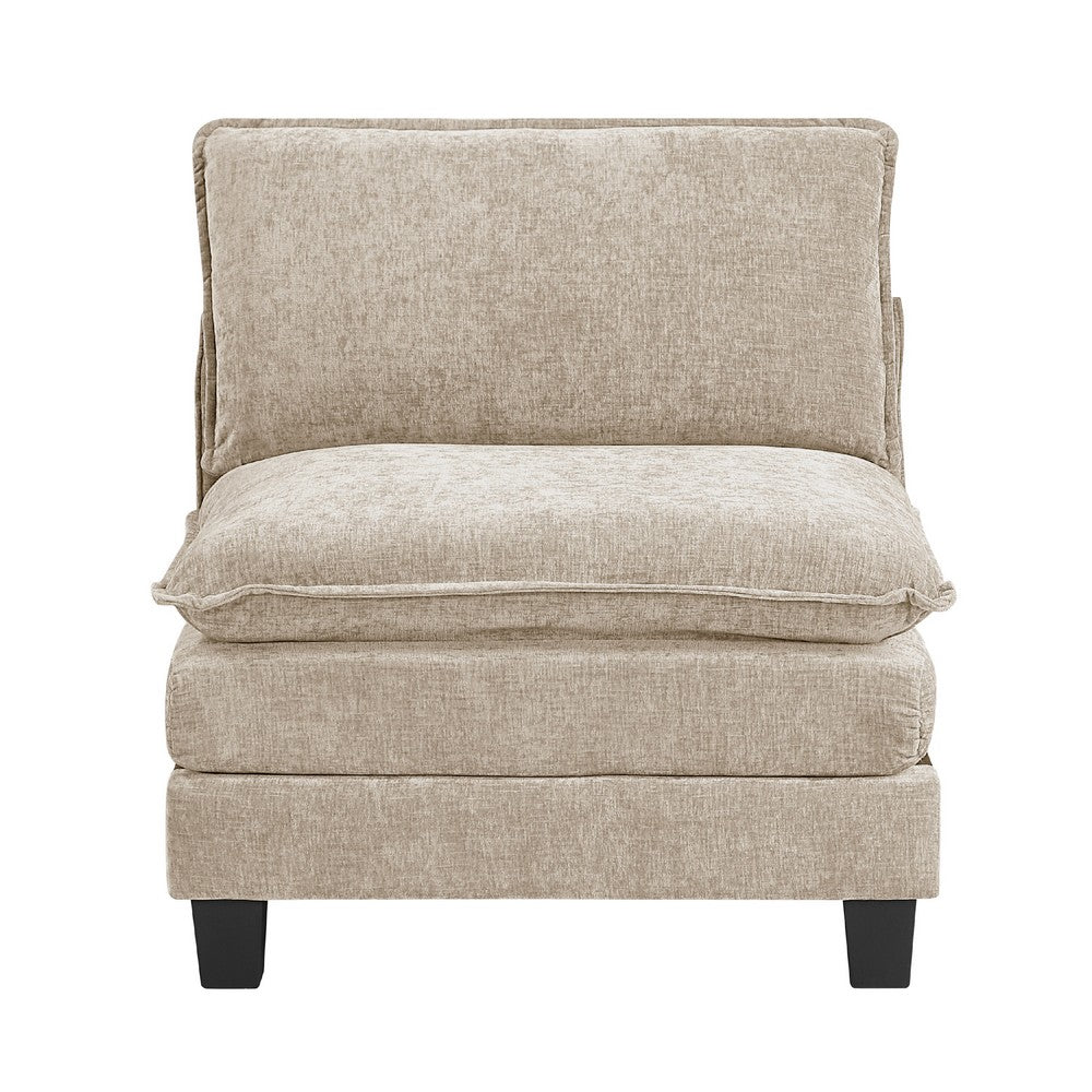 Duby Armless Chair | Black Faux Wood Legs | Taupe Gray Chenille