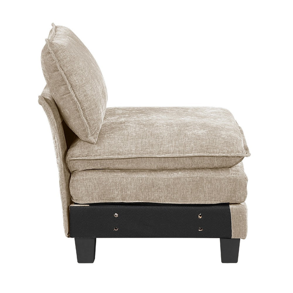 Duby Armless Chair | Black Faux Wood Legs | Taupe Gray Chenille