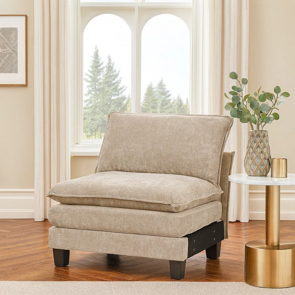 Duby Armless Chair | Black Faux Wood Legs | Taupe Gray Chenille