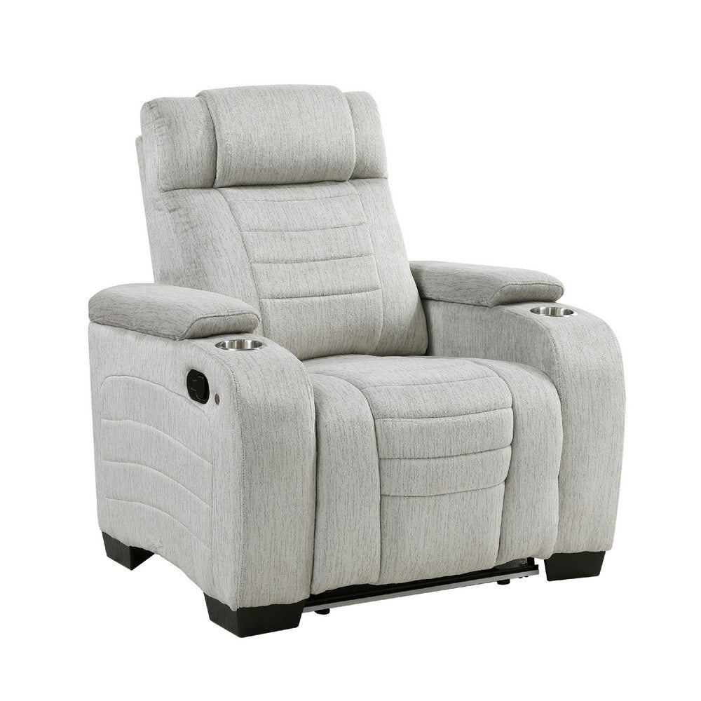 Reny Manual Reclining Chair w Cup Holders | Light Gray Microfiber