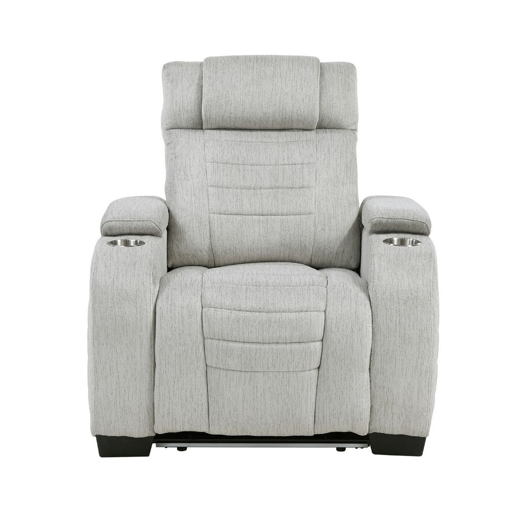 Reny Manual Reclining Chair w Cup Holders | Light Gray Microfiber