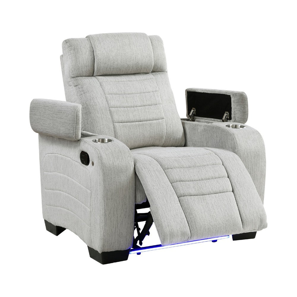Reny Manual Reclining Chair w Cup Holders | Light Gray Microfiber
