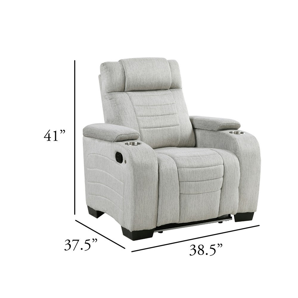 Reny Manual Reclining Chair w Cup Holders | Light Gray Microfiber