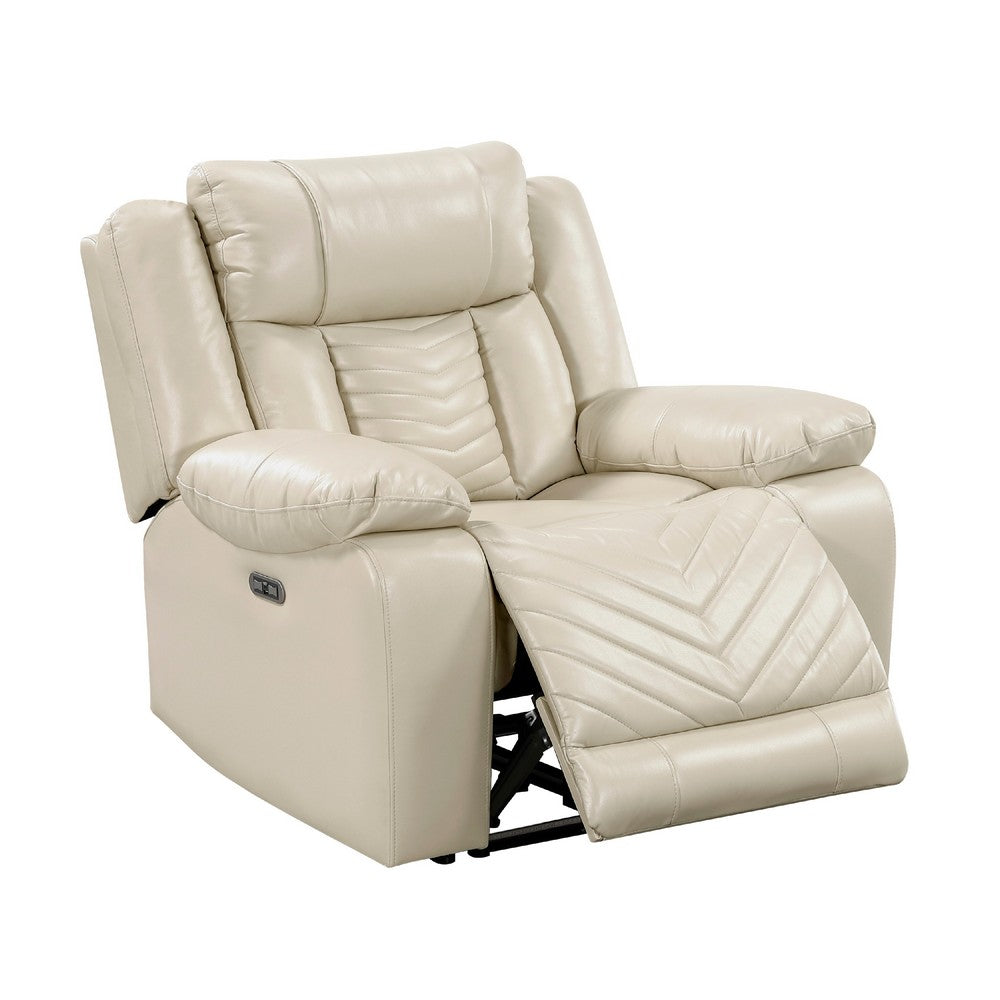 Hem Power Reclining Chair w LED & USB Ports | Beige Faux Leather