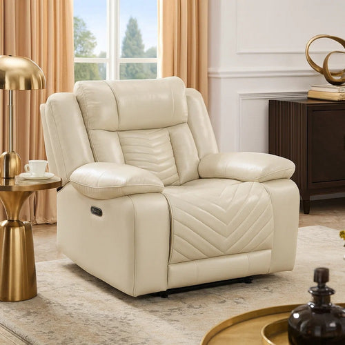 Hem Power Reclining Chair w LED & USB Ports | Beige Faux Leather