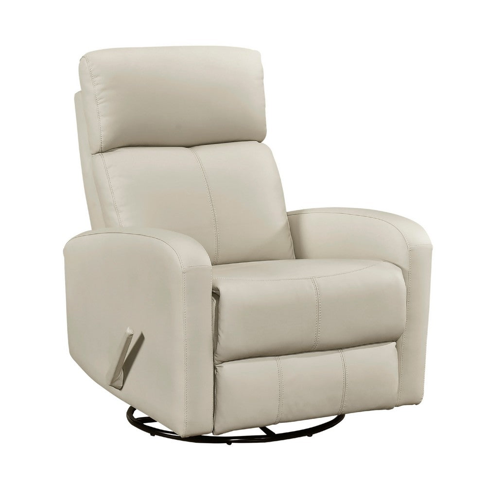 Sery Swivel Glider Manual Reclining Chair w Pull Handle | Beige Leather