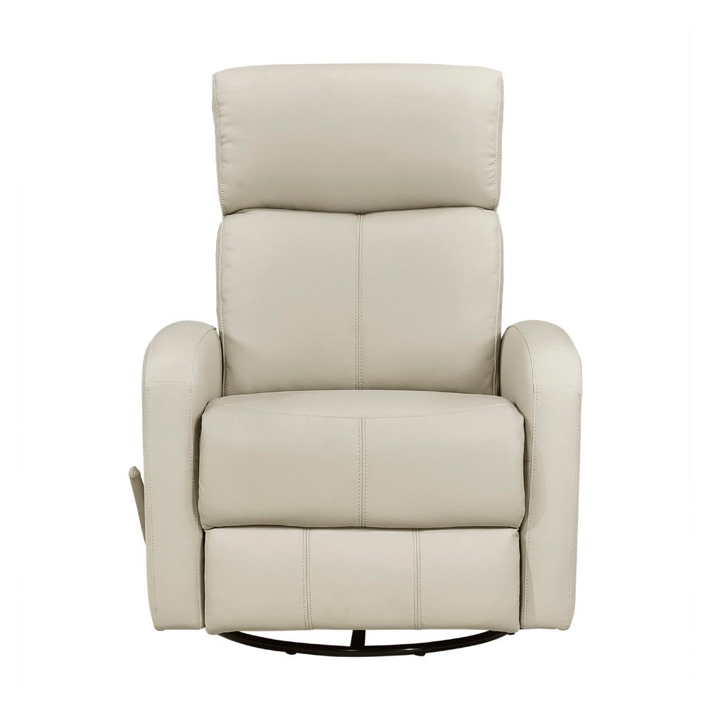 Sery Swivel Glider Manual Reclining Chair w Pull Handle | Beige Leather