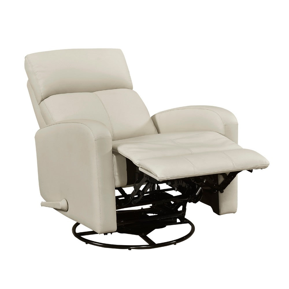 Sery Swivel Glider Manual Reclining Chair w Pull Handle | Beige Leather