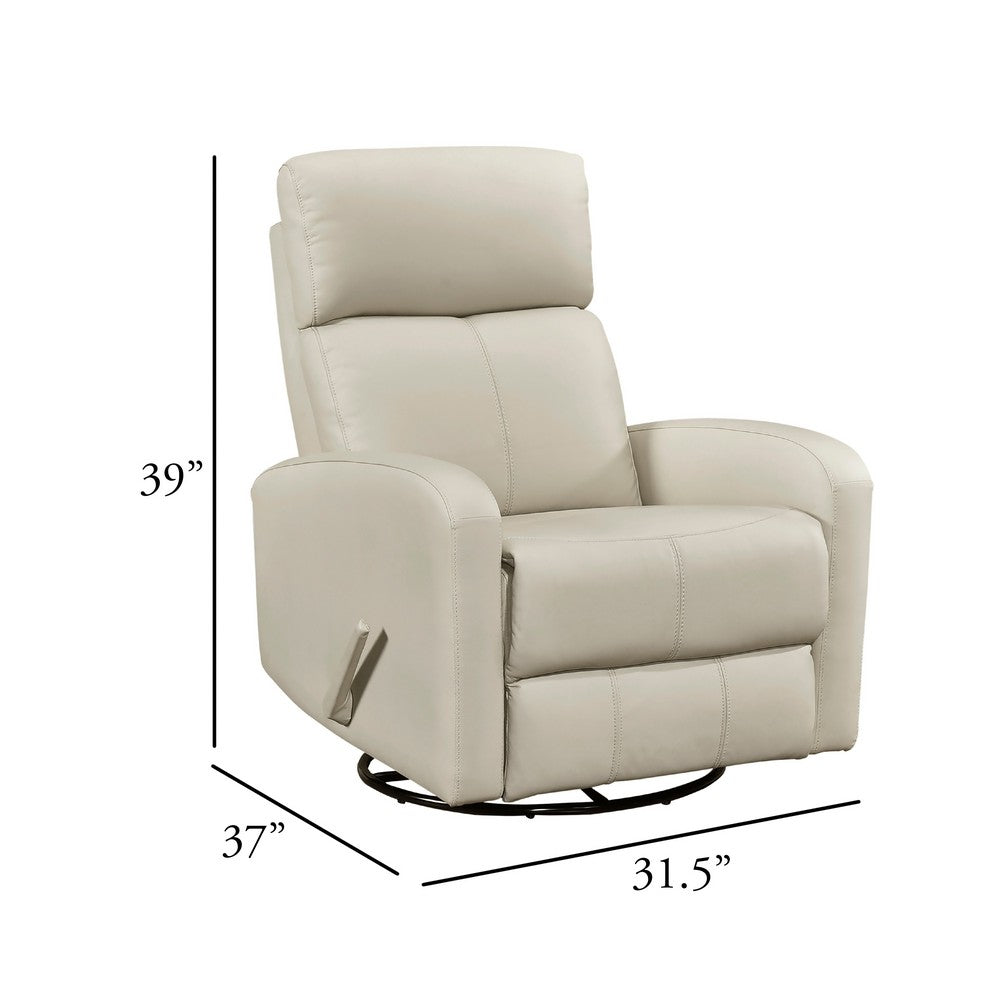 Sery Swivel Glider Manual Reclining Chair w Pull Handle | Beige Leather