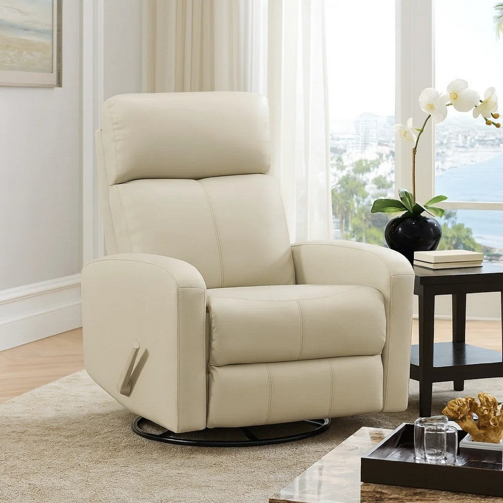 Sery Swivel Glider Manual Reclining Chair w Pull Handle | Beige Leather