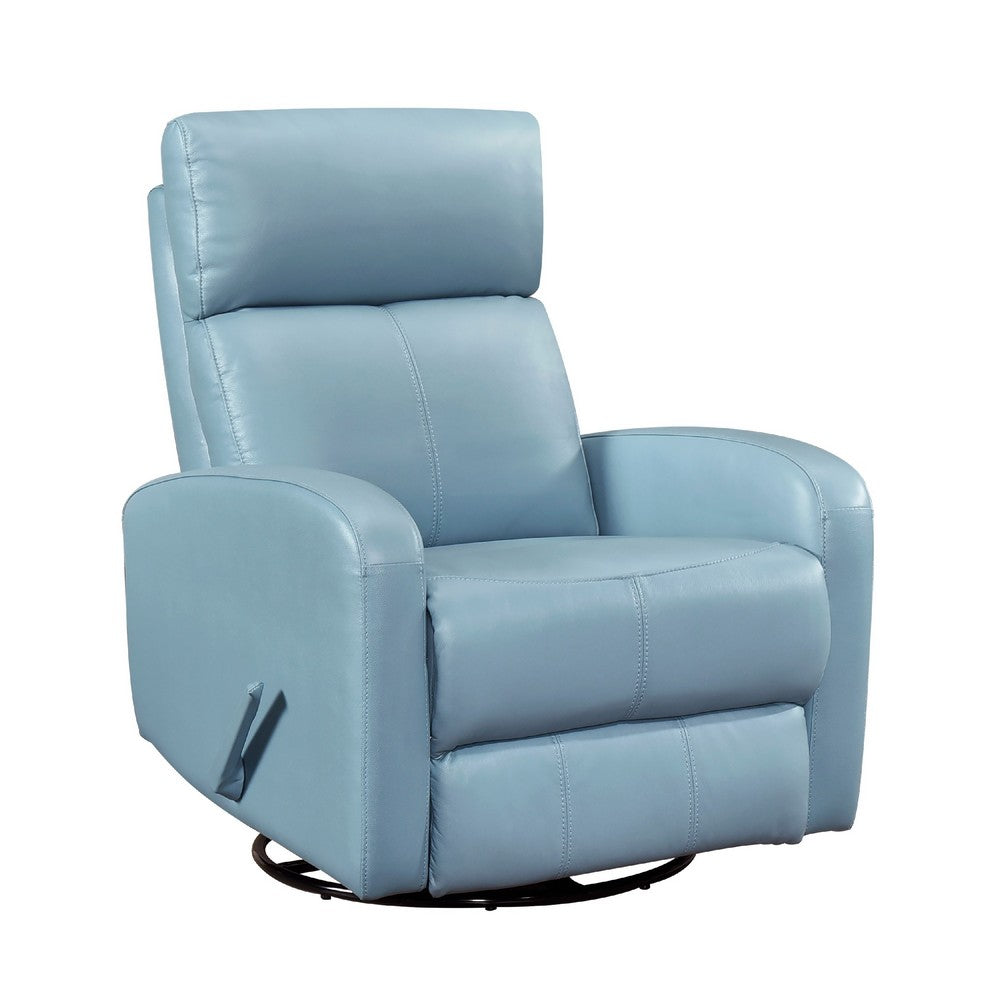 Sery Swivel Glider Manual Reclining Chair w Pull Handle | Blue Leather