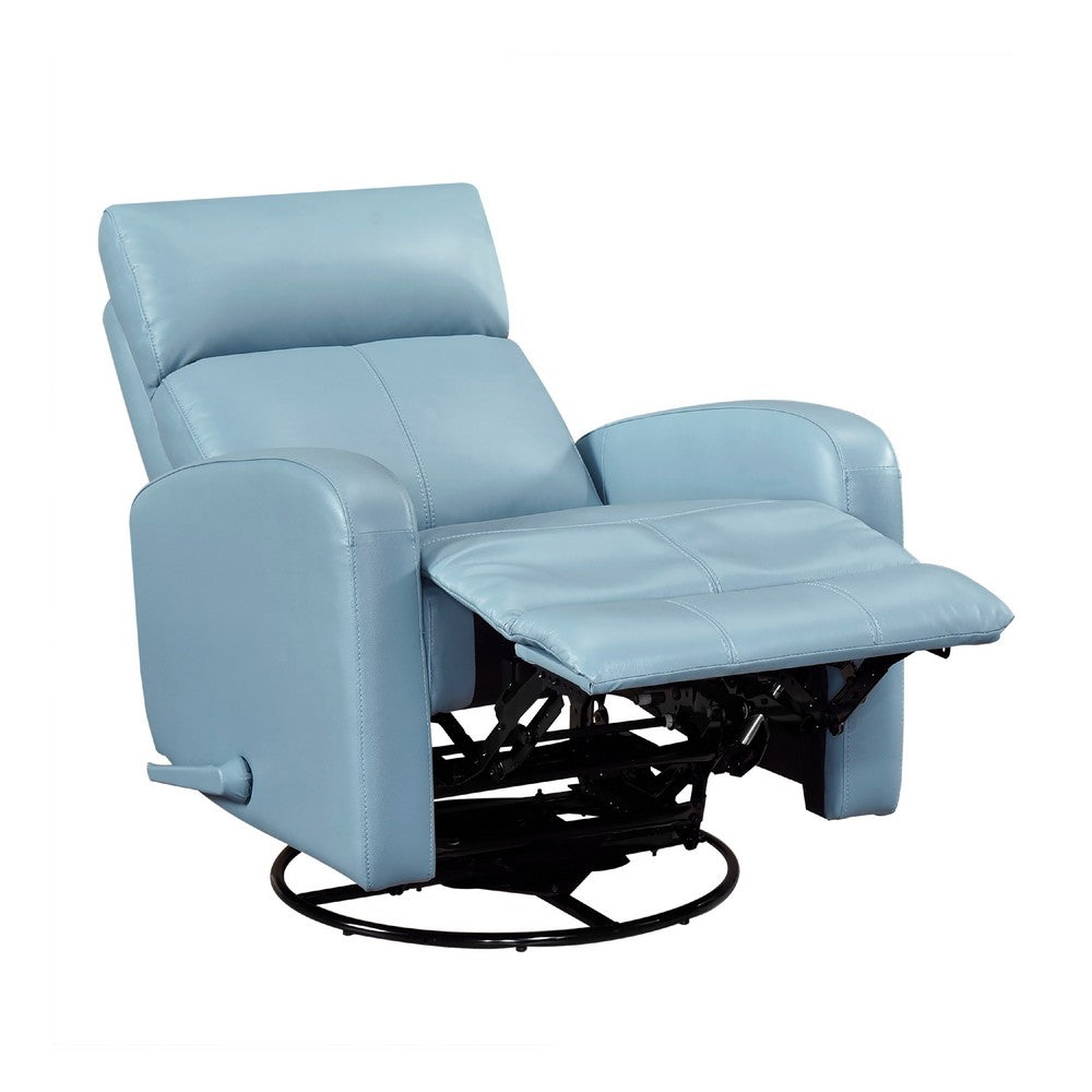 Sery Swivel Glider Manual Reclining Chair w Pull Handle | Blue Leather