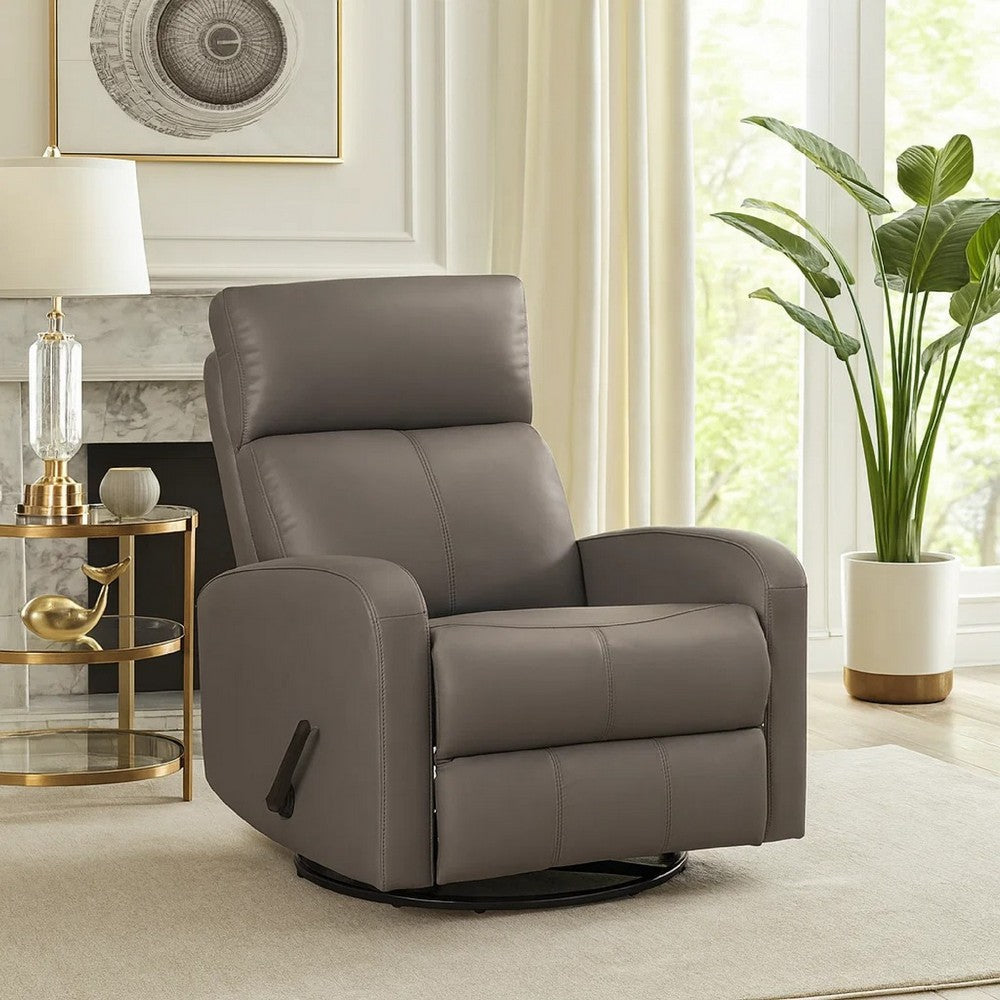 Sery Swivel Glider Manual Reclining Chair | Pull Handle | Brown Leather