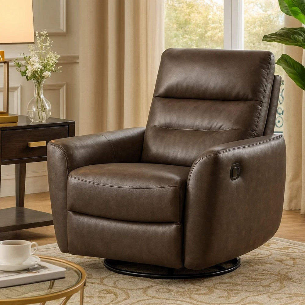 Cax Swivel Glider Manual Reclining Chair | Tab Pull | Dark Brown Leather