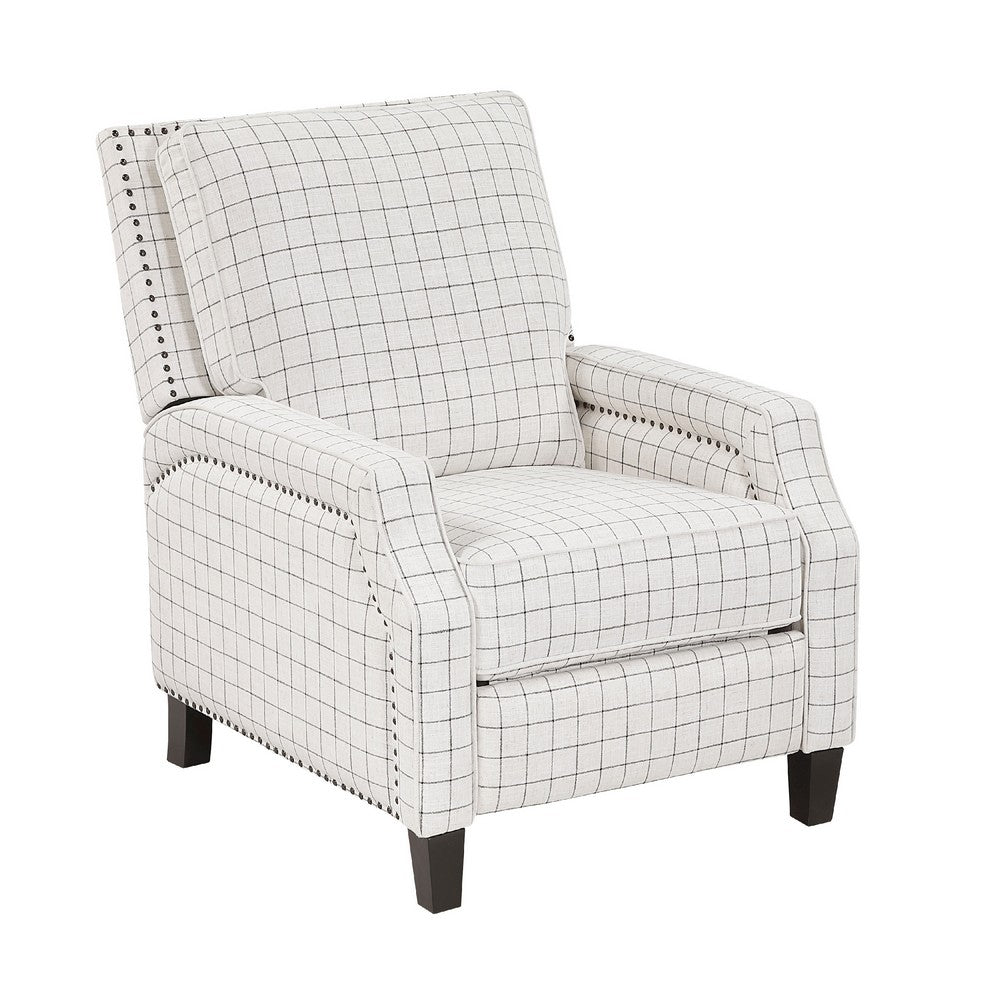 Berry Push Back Reclining Chair | Off White Black Plaid Pattern Polyester