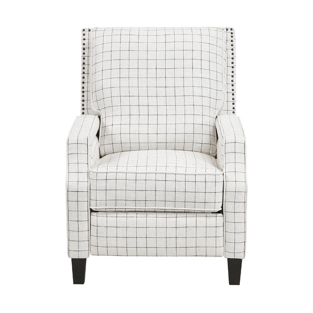 Berry Push Back Reclining Chair | Off White Black Plaid Pattern Polyester