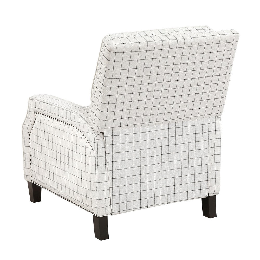 Berry Push Back Reclining Chair | Off White Black Plaid Pattern Polyester
