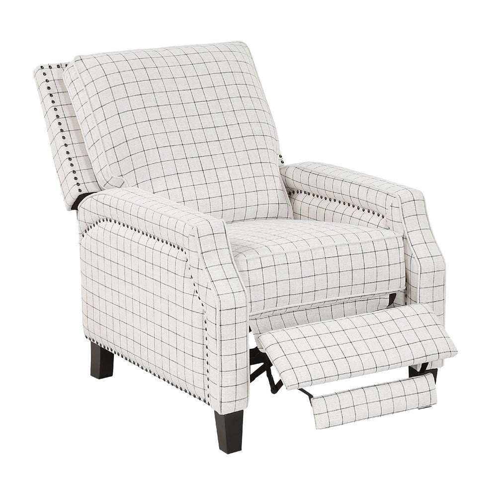 Berry Push Back Reclining Chair | Off White Black Plaid Pattern Polyester
