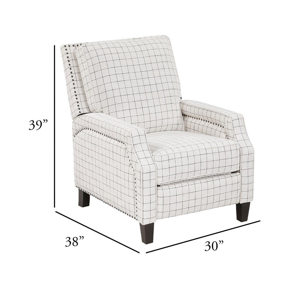 Berry Push Back Reclining Chair | Off White Black Plaid Pattern Polyester
