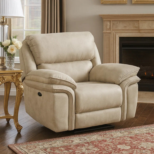 Tony Power Reclining Chair w USB Charging Port | Sand Brown Microfiber