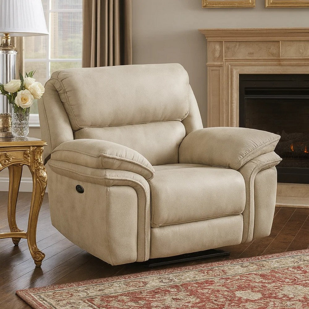 Tony Power Reclining Chair w USB Charging Port | Sand Brown Microfiber