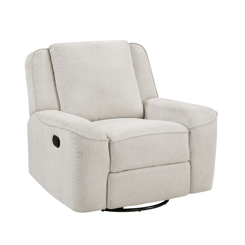 Ruma Swivel Manual Reclining Chair w Tab Pull | Beige Chenille Fabric