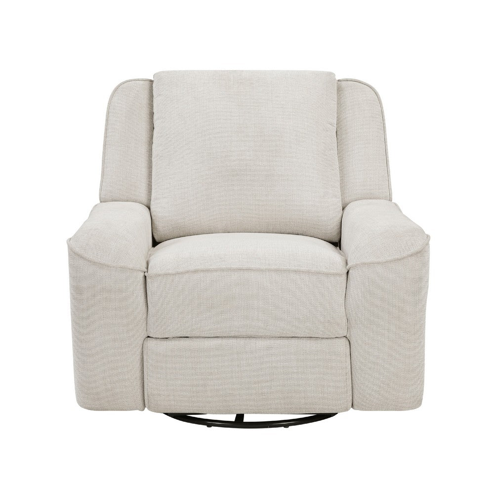 Ruma Swivel Manual Reclining Chair w Tab Pull | Beige Chenille Fabric