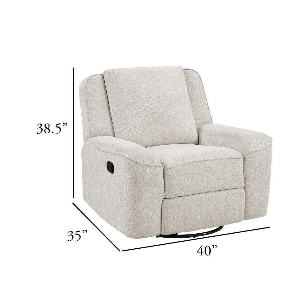 Ruma Swivel Manual Reclining Chair w Tab Pull | Beige Chenille Fabric