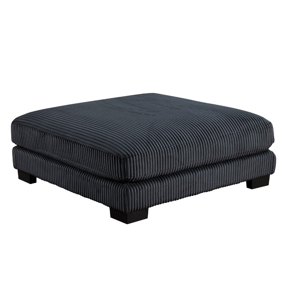 Rix Ottoman | 45" Seat | Faux Wood Legs | Black Corduroy Fabric