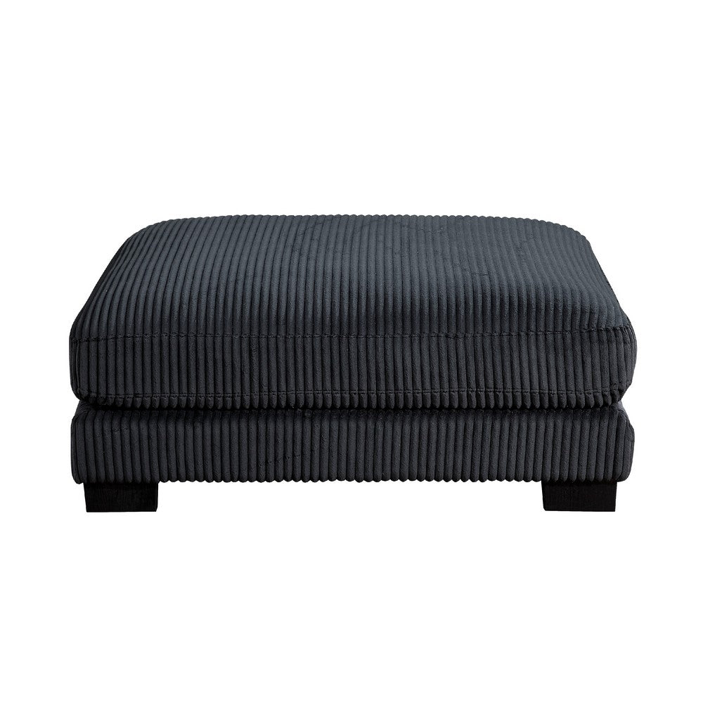 Rix Ottoman | 45" Seat | Faux Wood Legs | Black Corduroy Fabric