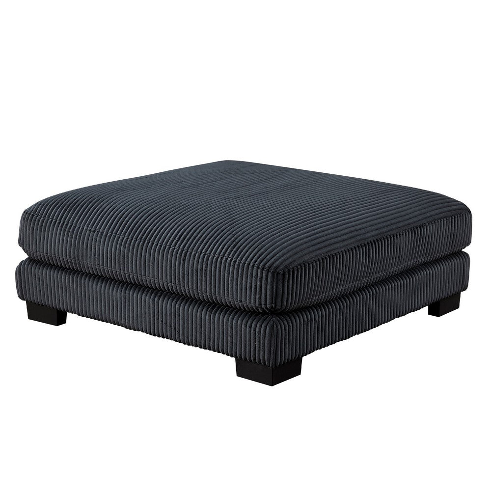 Rix Ottoman | 45" Seat | Faux Wood Legs | Black Corduroy Fabric