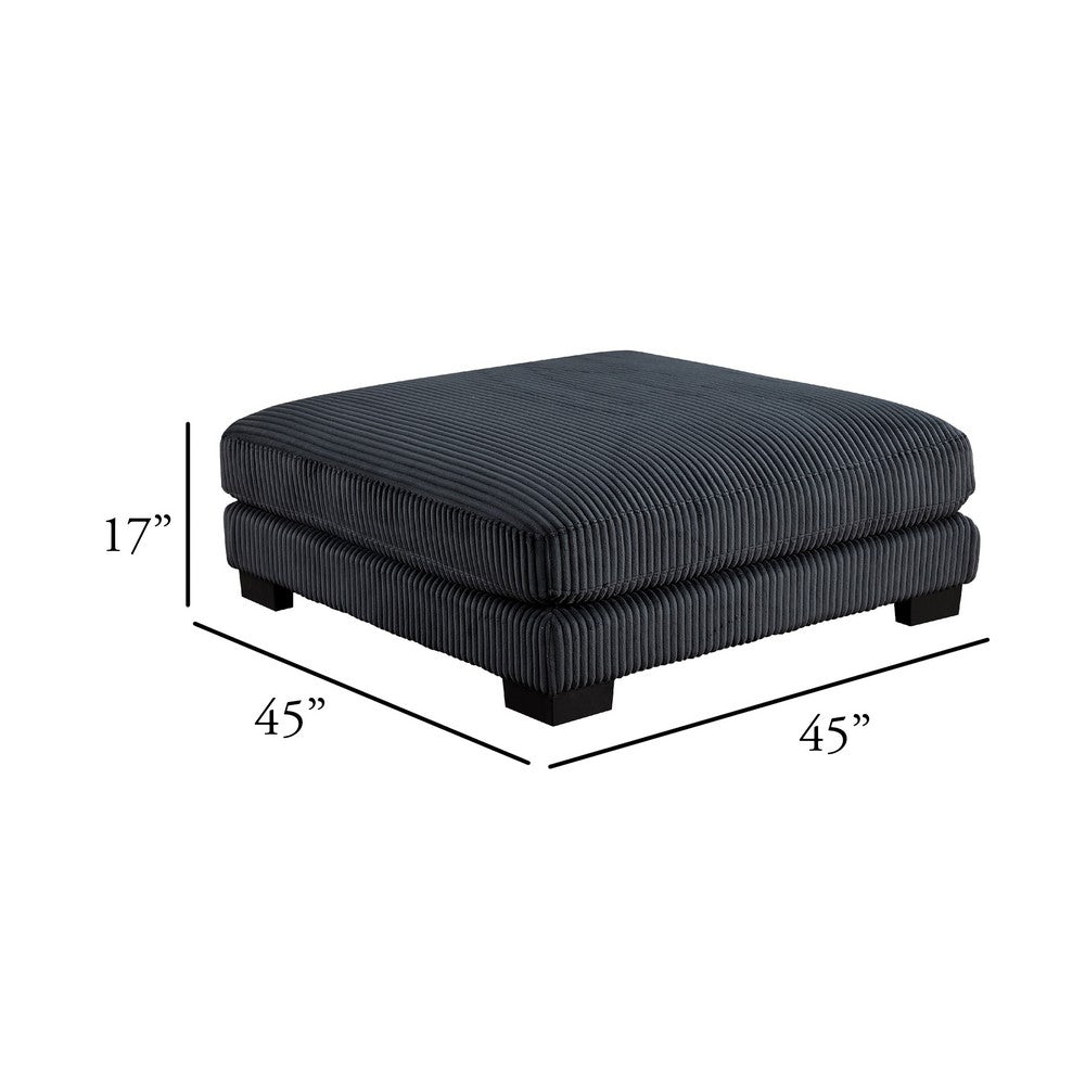 Rix Ottoman | 45" Seat | Faux Wood Legs | Black Corduroy Fabric