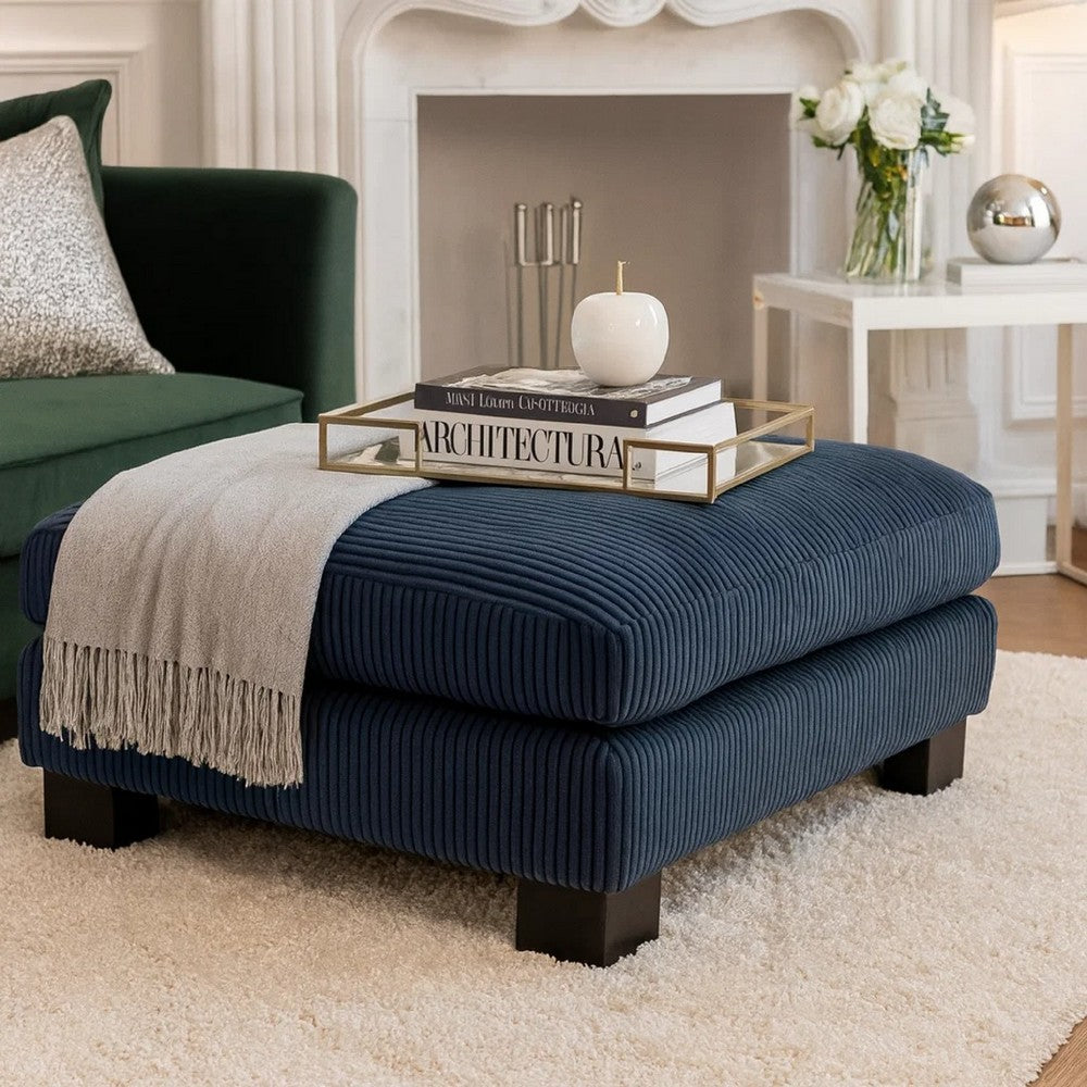 Rix Ottoman | 45" Seat | Faux Wood Legs | Black Corduroy Fabric