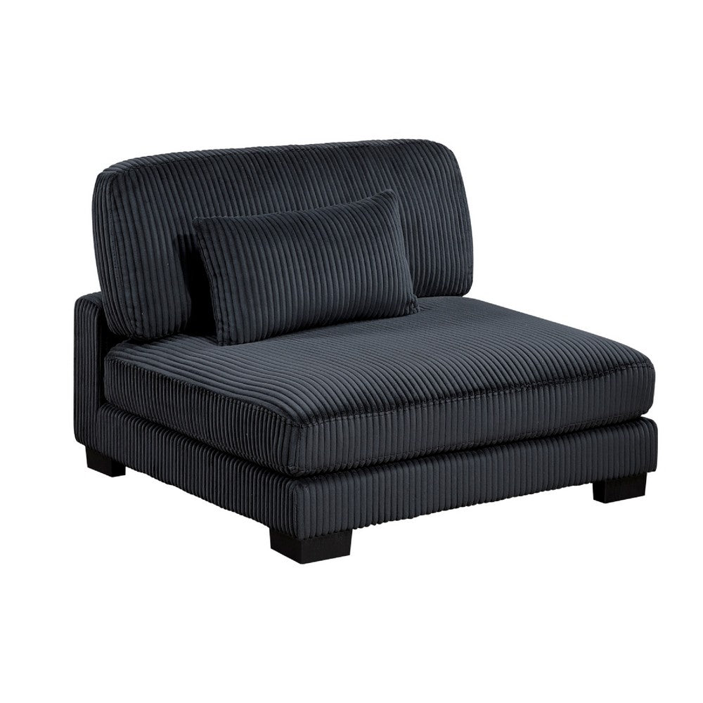 Rix Armless Chair | 1 Pillow | Faux Wood Legs | Black Corduroy Fabric