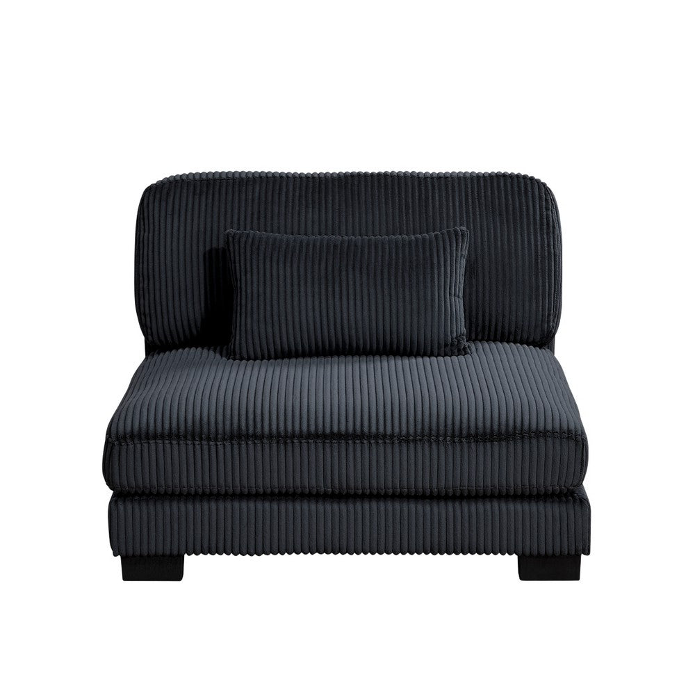 Rix Armless Chair | 1 Pillow | Faux Wood Legs | Black Corduroy Fabric