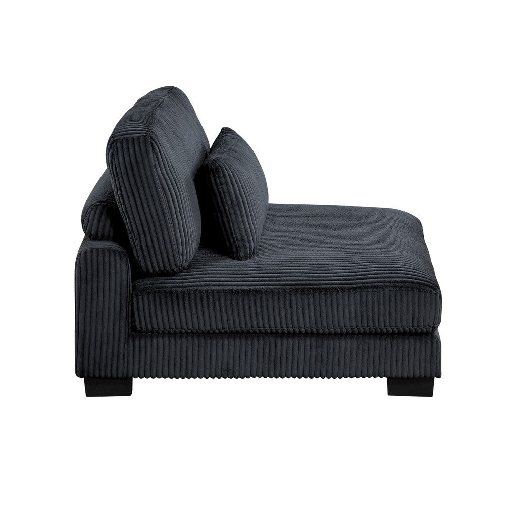 Rix Armless Chair | 1 Pillow | Faux Wood Legs | Black Corduroy Fabric