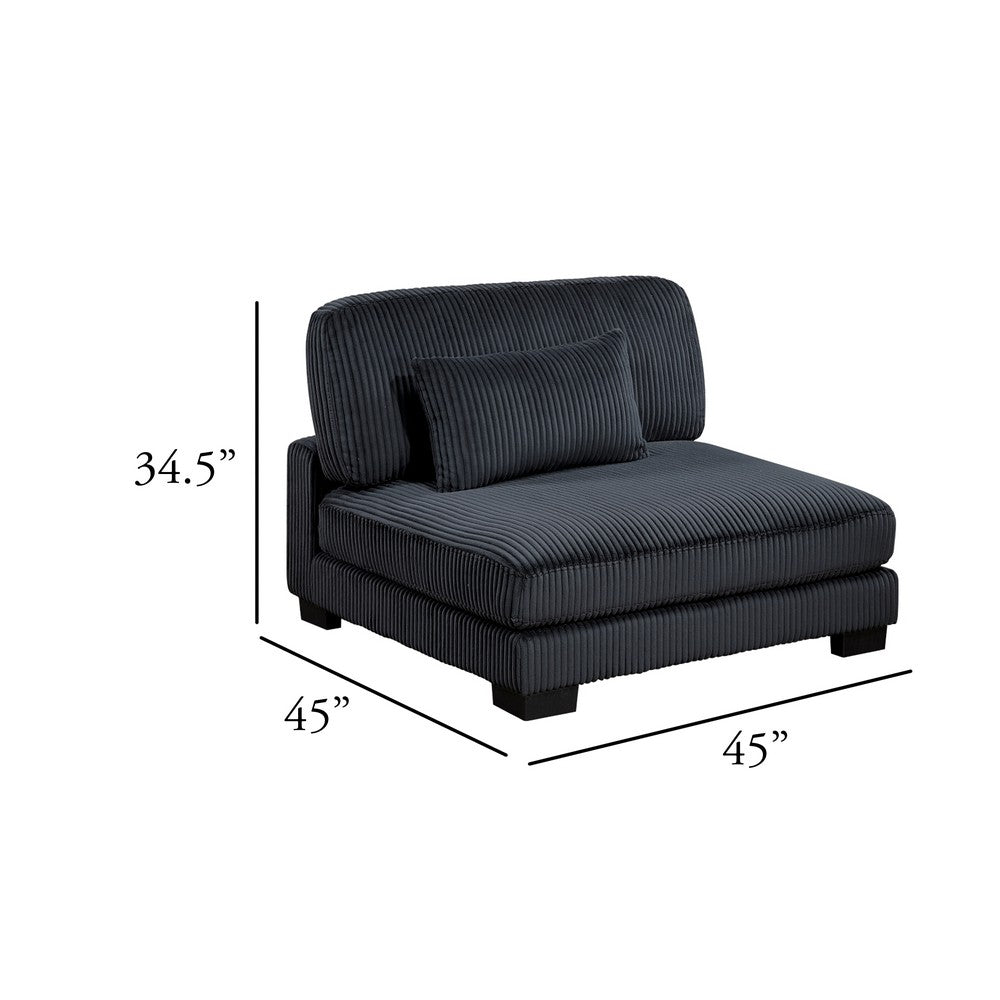Rix Armless Chair | 1 Pillow | Faux Wood Legs | Black Corduroy Fabric