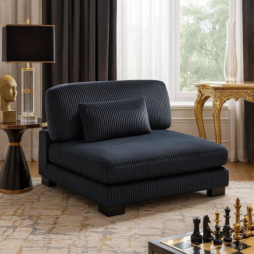 Rix Armless Chair | 1 Pillow | Faux Wood Legs | Black Corduroy Fabric