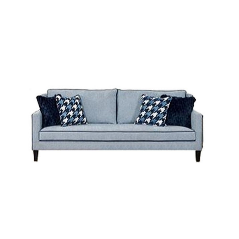 Colin Sofa | 4 Houndstooth Throw Pillows | Blue Gray Polyester | 85"