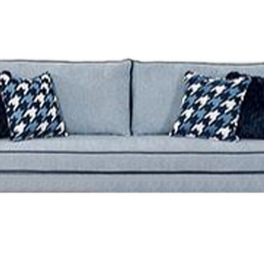 Colin Sofa | 4 Houndstooth Throw Pillows | Blue Gray Polyester | 85"