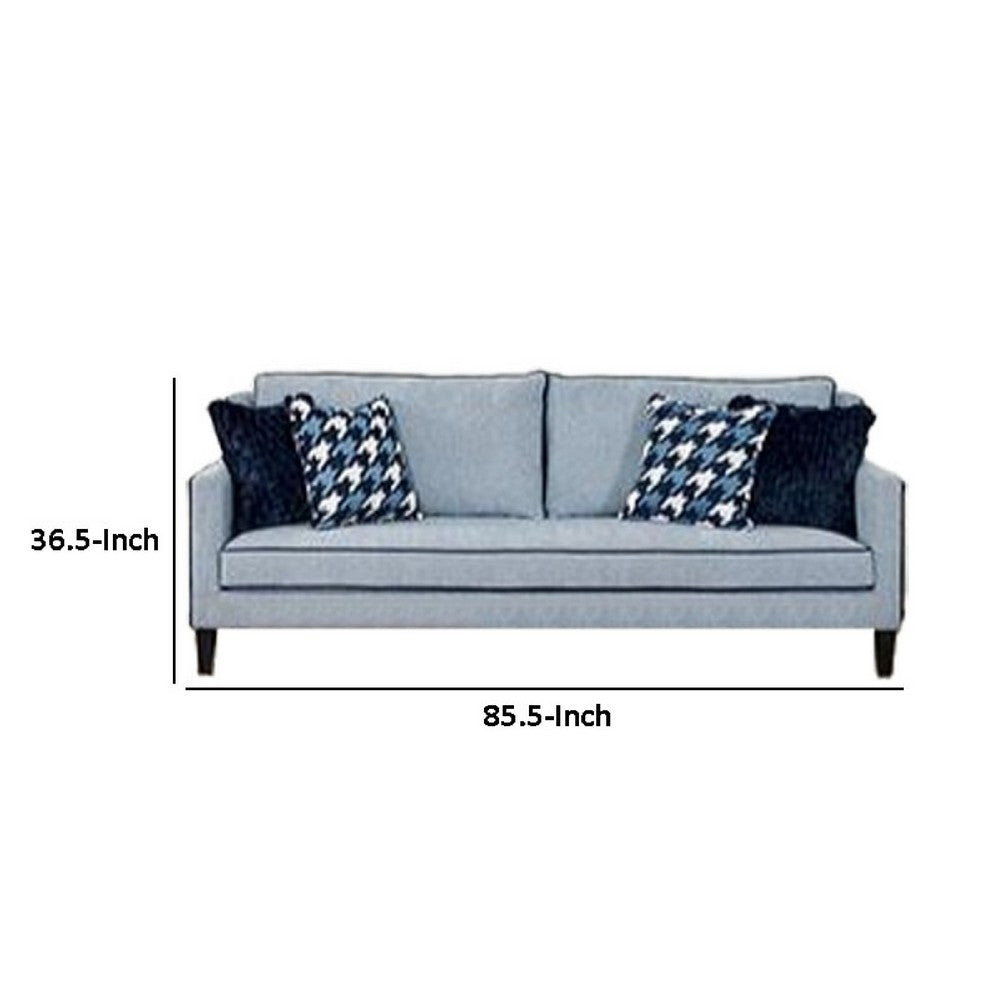 Colin Sofa | 4 Houndstooth Throw Pillows | Blue Gray Polyester | 85"