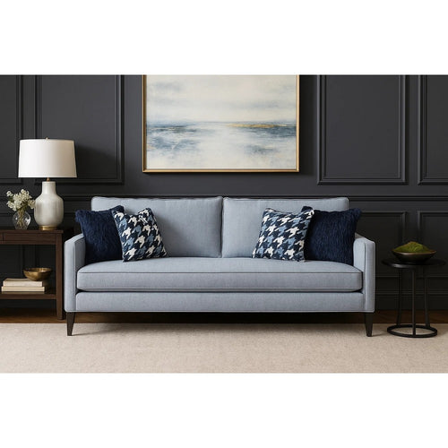Colin Sofa | 4 Houndstooth Throw Pillows | Blue Gray Polyester | 85"