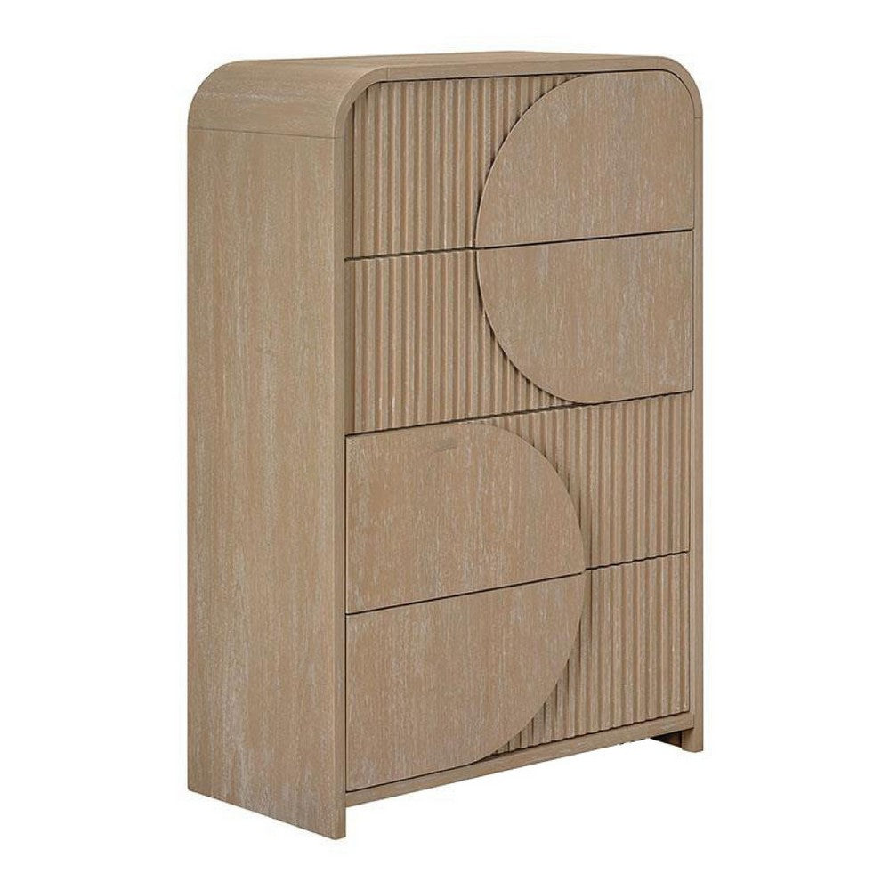 Tanya Tall Dresser Chest | 4 Drawers Reeded Panels | Natural Brown
